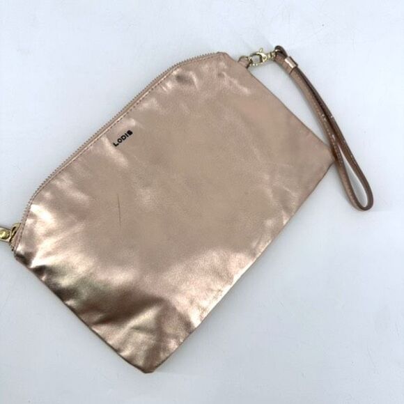 Lodis Rose Gold‎ Metallic Leather Clutch Wristlet Cosmetic Makeup Bag Toiletries - Picture 3 of 15